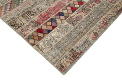 Kırk Yama Gri Patchwork Pamuk Yün El Dokuma Halısı 200x302 Agacan