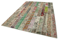 Kırk Yama Gri Patchwork Pamuk Yün El Dokuma Halısı 202x303 Agacan