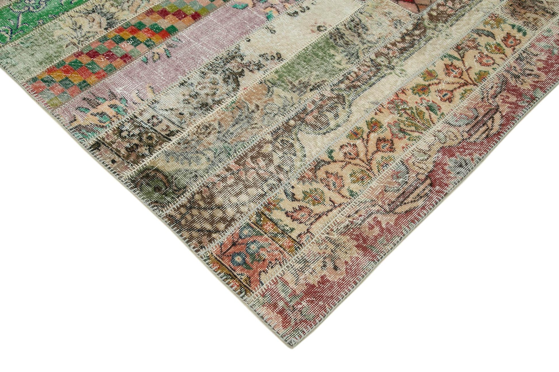 Kırk Yama Gri Patchwork Pamuk Yün El Dokuma Halısı 202x303 Agacan