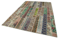 Kırk Yama Gri Patchwork Pamuk Yün El Dokuma Halısı 202x303 Agacan