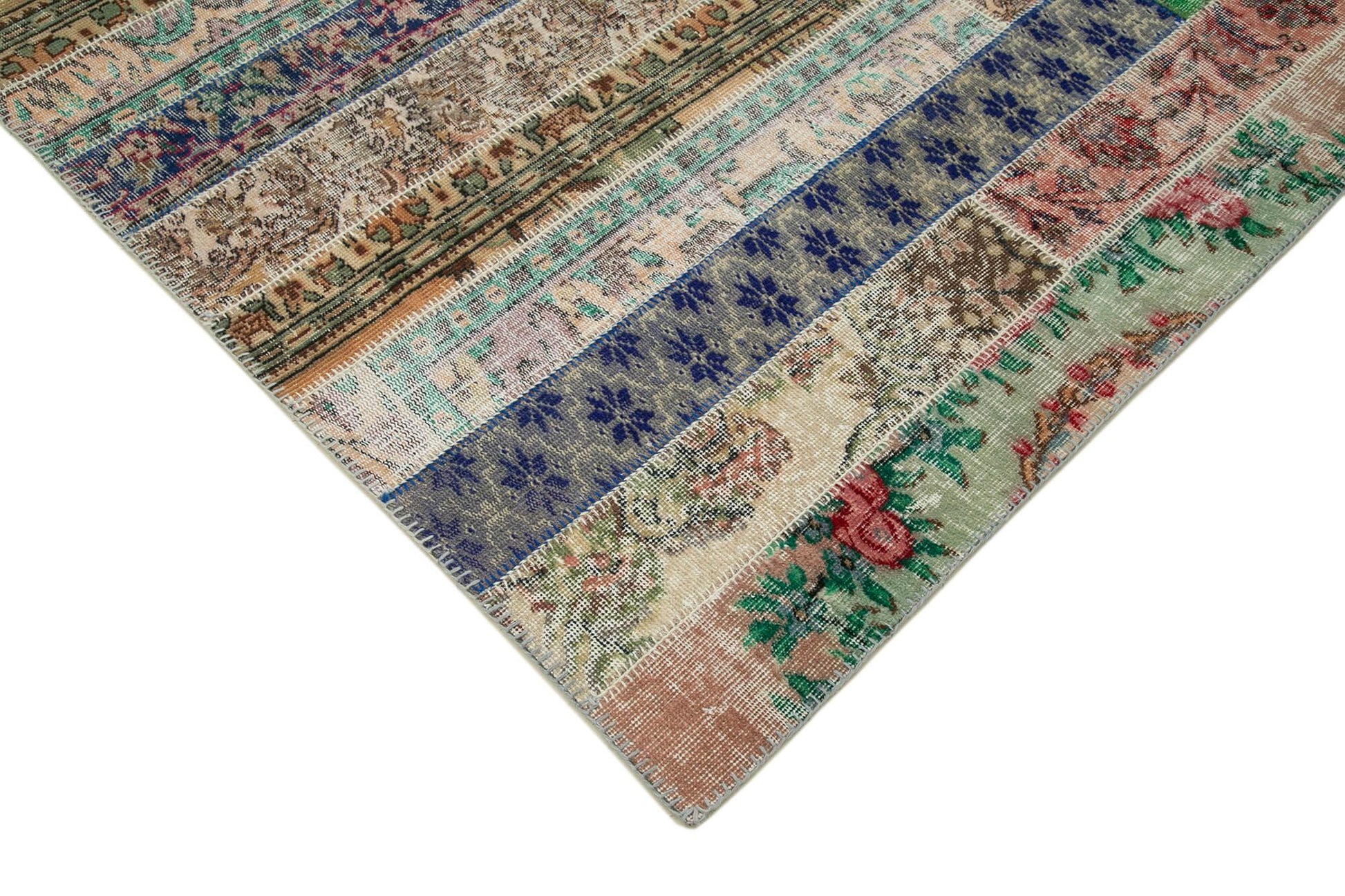 Kırk Yama Gri Patchwork Pamuk Yün El Dokuma Halısı 202x303 Agacan