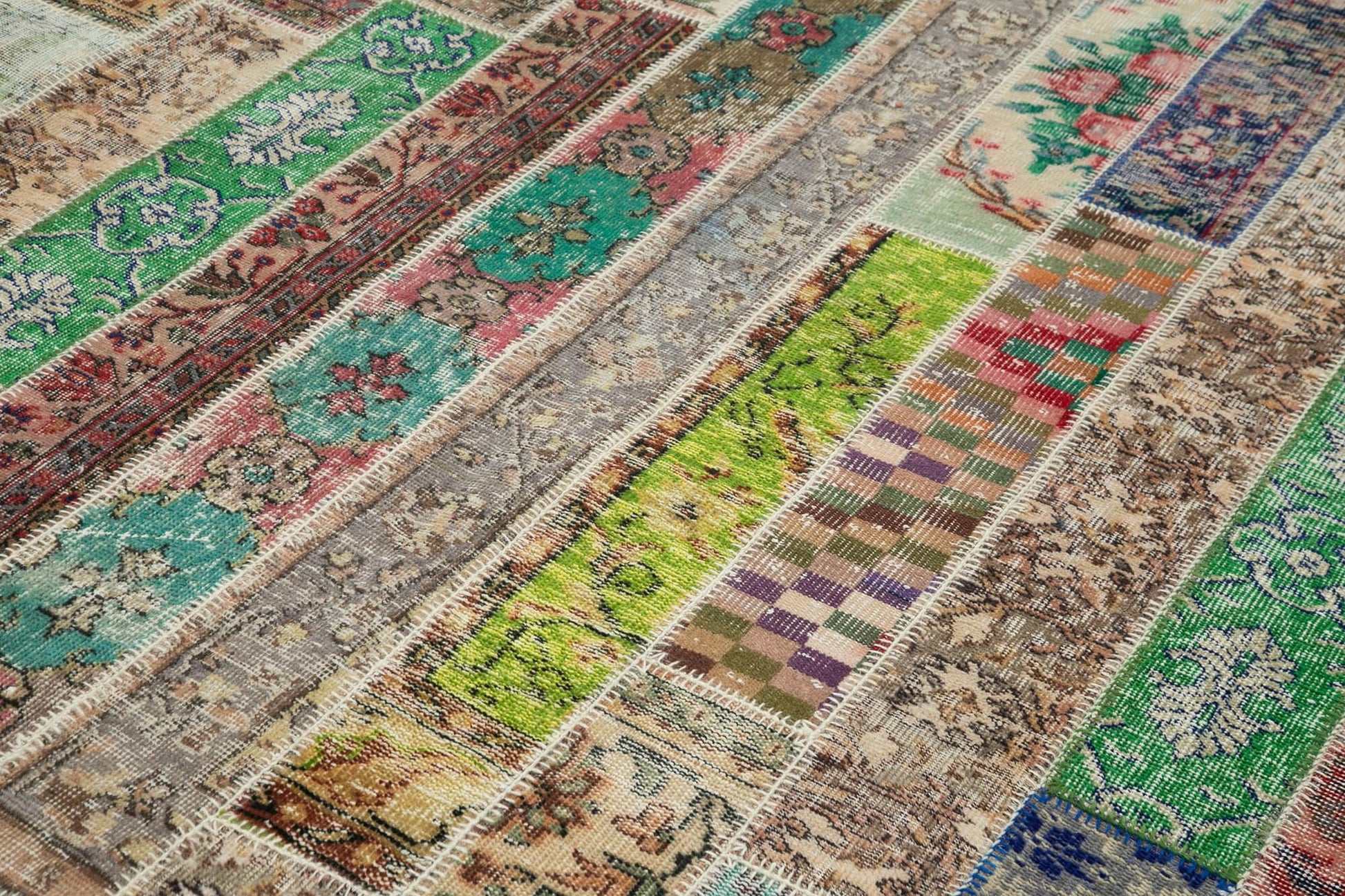 Kırk Yama Gri Patchwork Pamuk Yün El Dokuma Halısı 202x303 Agacan