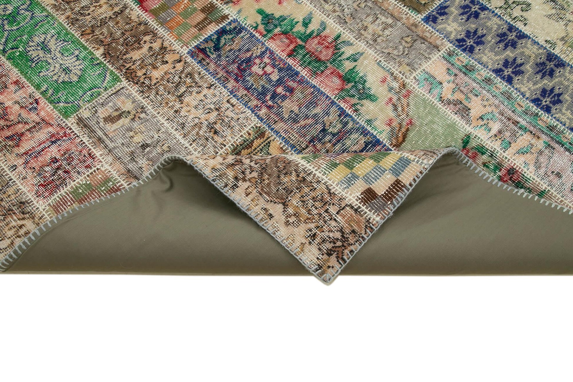 Kırk Yama Gri Patchwork Pamuk Yün El Dokuma Halısı 202x303 Agacan