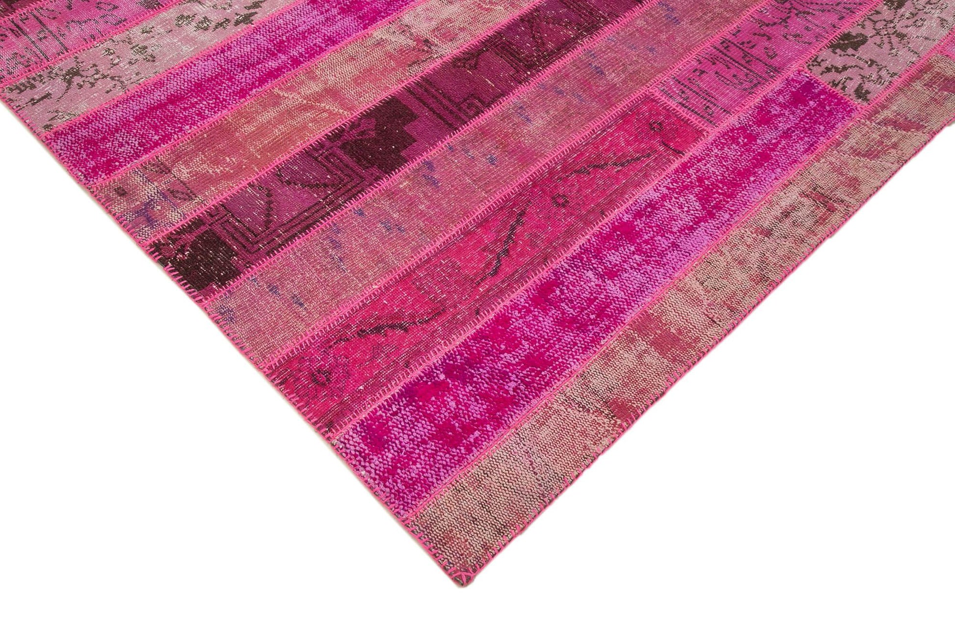 Kırk Yama Pembe Patchwork Pamuk Yün El Dokuma Halısı 205x305 Agacan