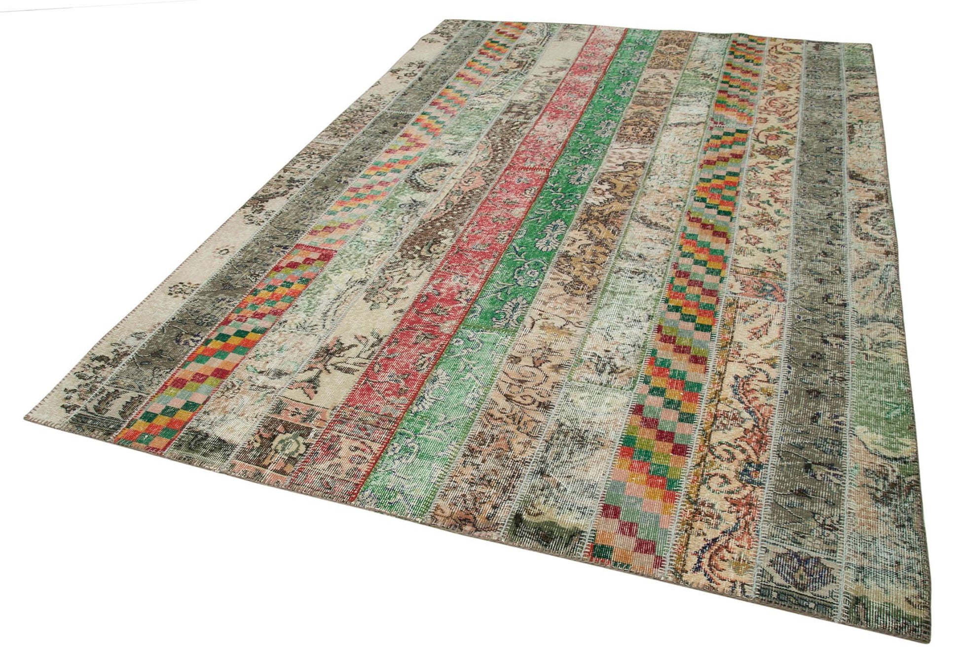 Kırk Yama Gri Patchwork Pamuk Yün El Dokuma Halısı 202x303 Agacan