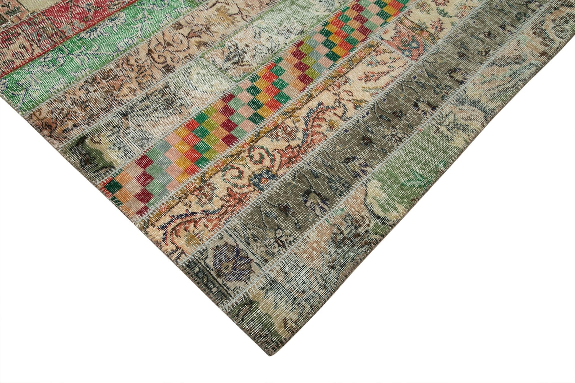 Kırk Yama Gri Patchwork Pamuk Yün El Dokuma Halısı 202x303 Agacan