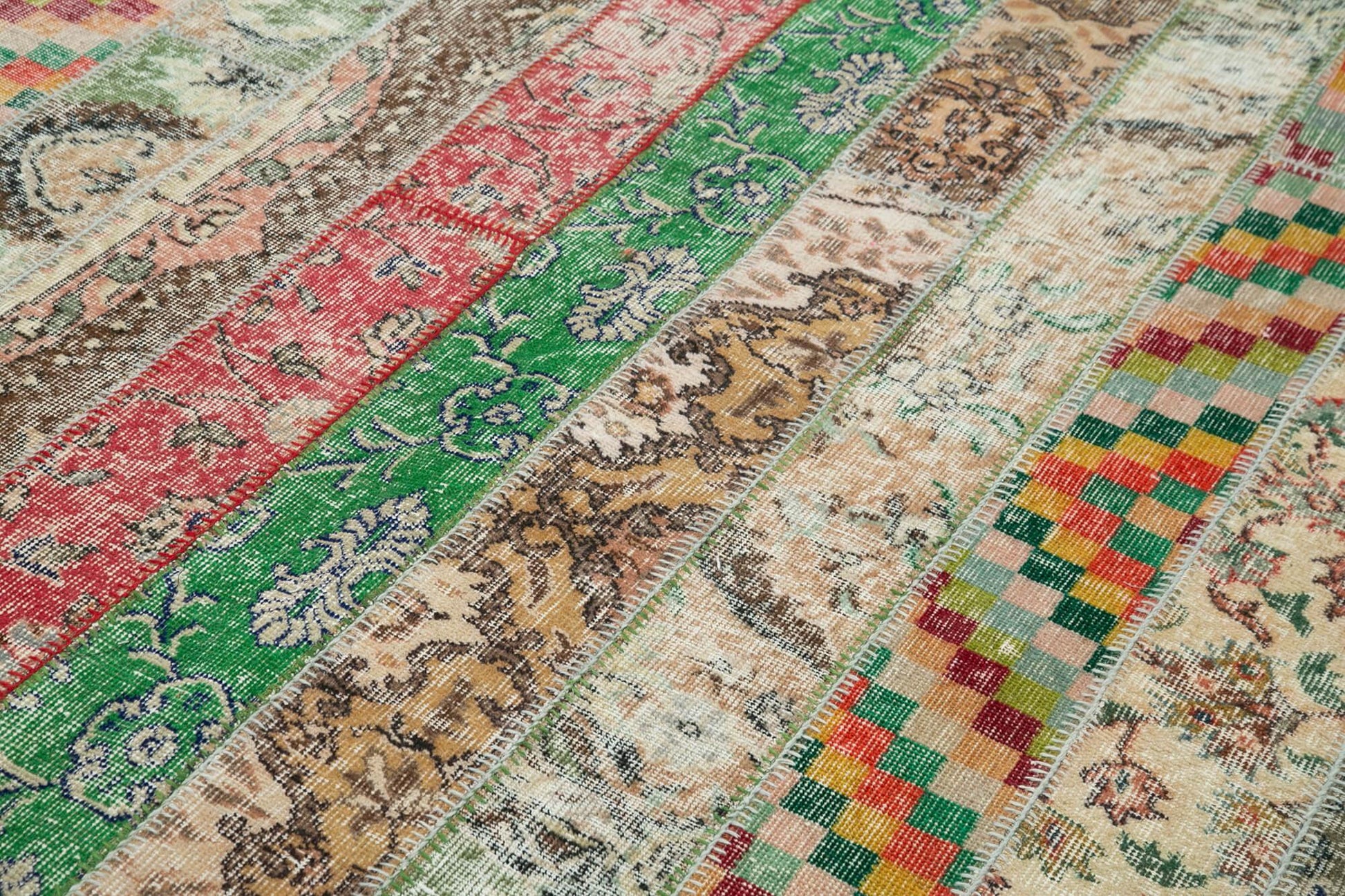 Kırk Yama Gri Patchwork Pamuk Yün El Dokuma Halısı 202x303 Agacan