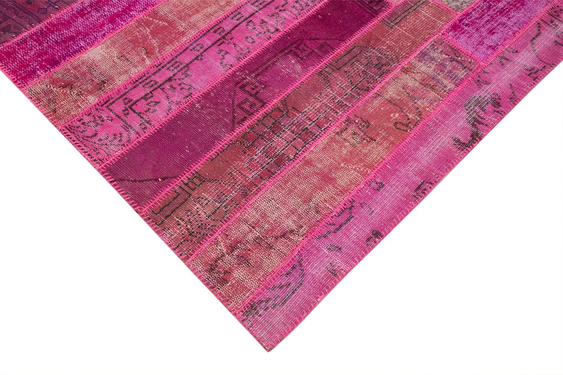 Kırk Yama Pembe Patchwork Pamuk Yün El Dokuma Halısı 205x304 Agacan