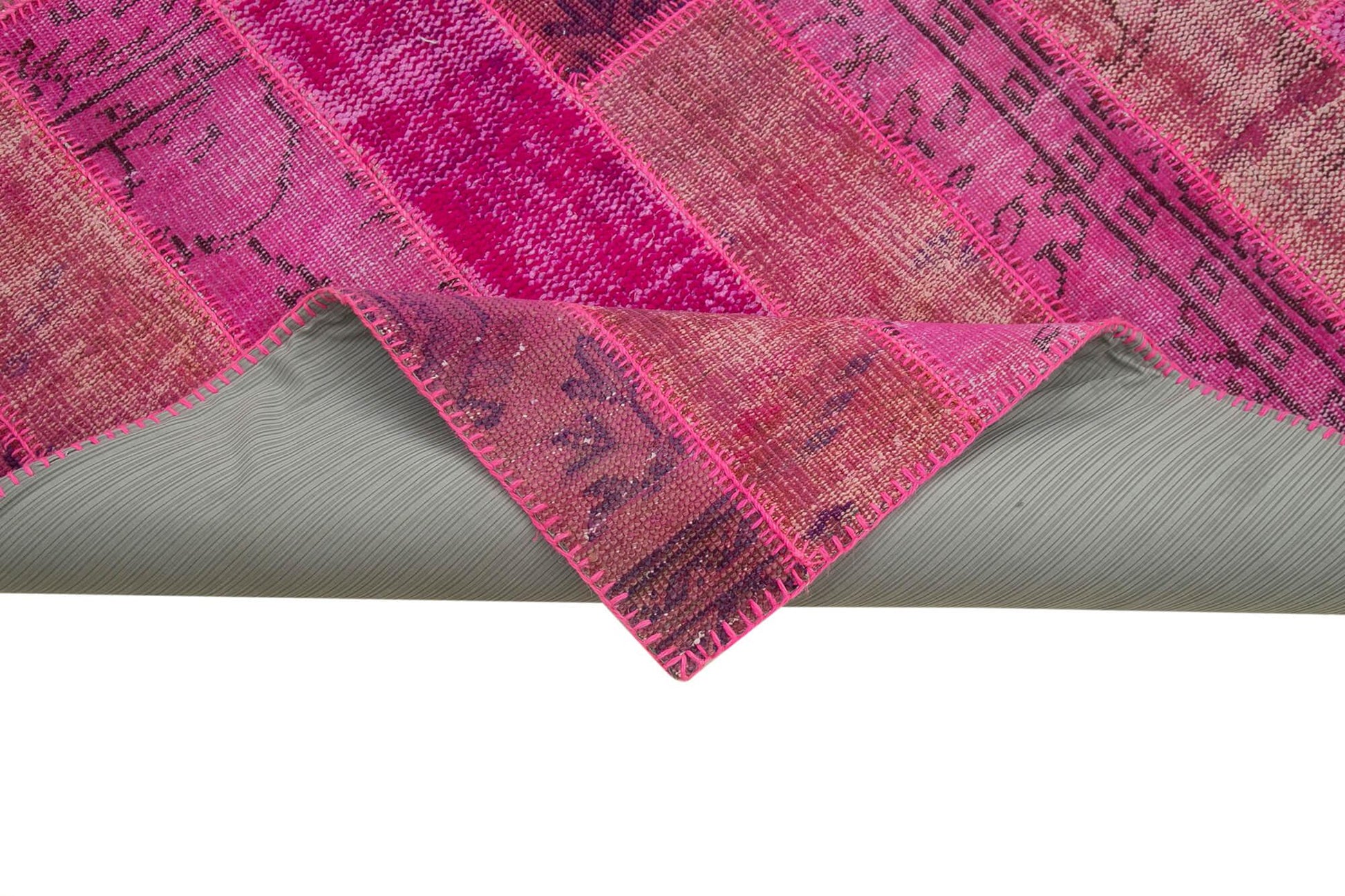 Kırk Yama Pembe Patchwork Pamuk Yün El Dokuma Halısı 205x304 Agacan