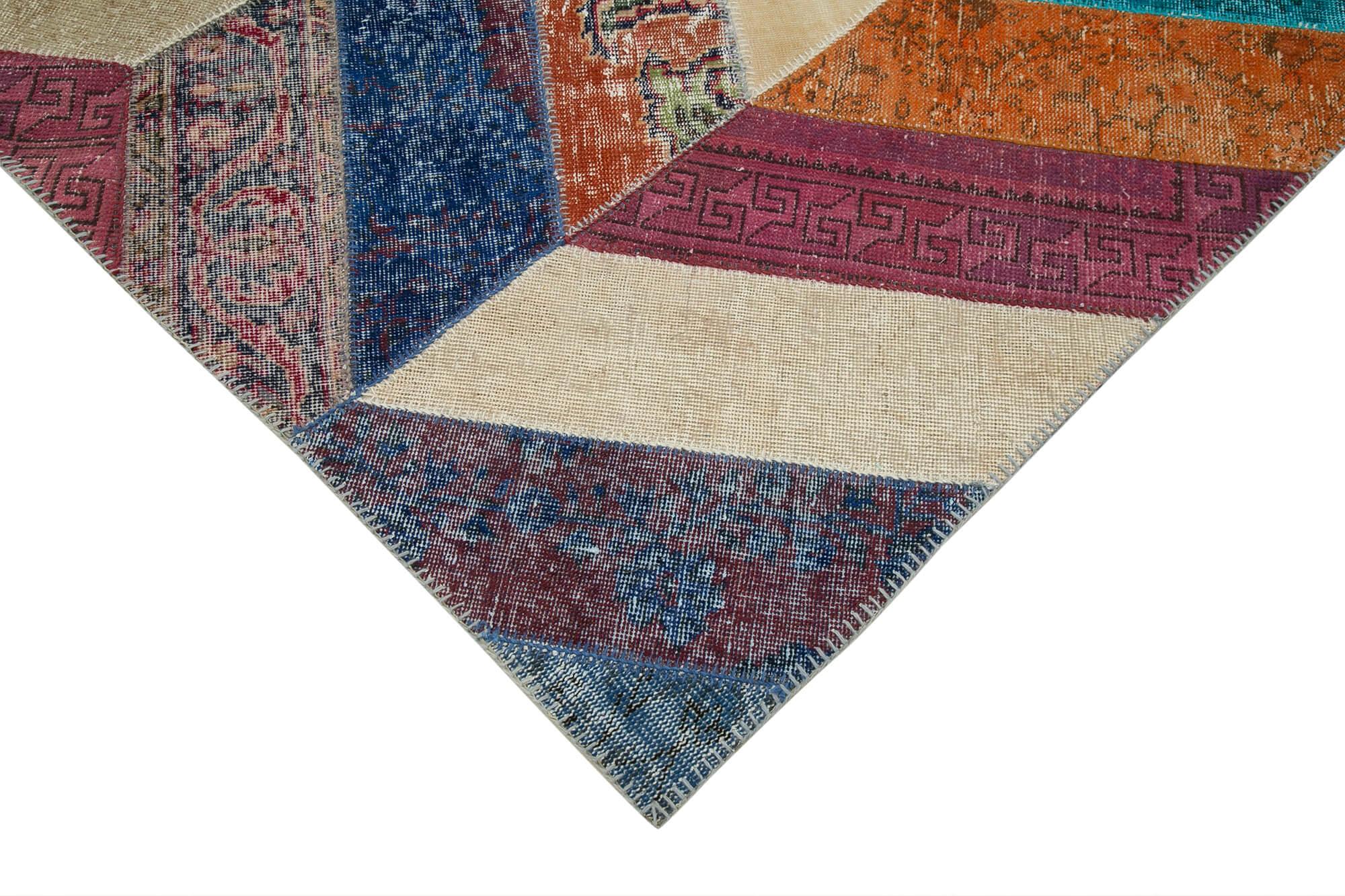 Kırk Yama Gri Patchwork Pamuk Yün El Dokuma Halısı 196x299 Agacan