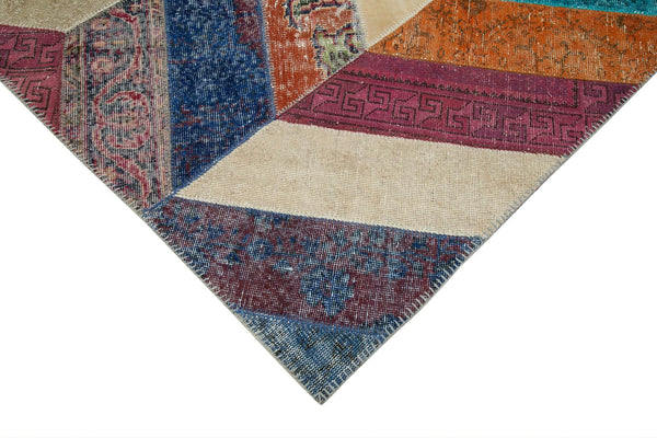 Kırk Yama Gri Patchwork Pamuk Yün El Dokuma Halısı 196x299 Agacan
