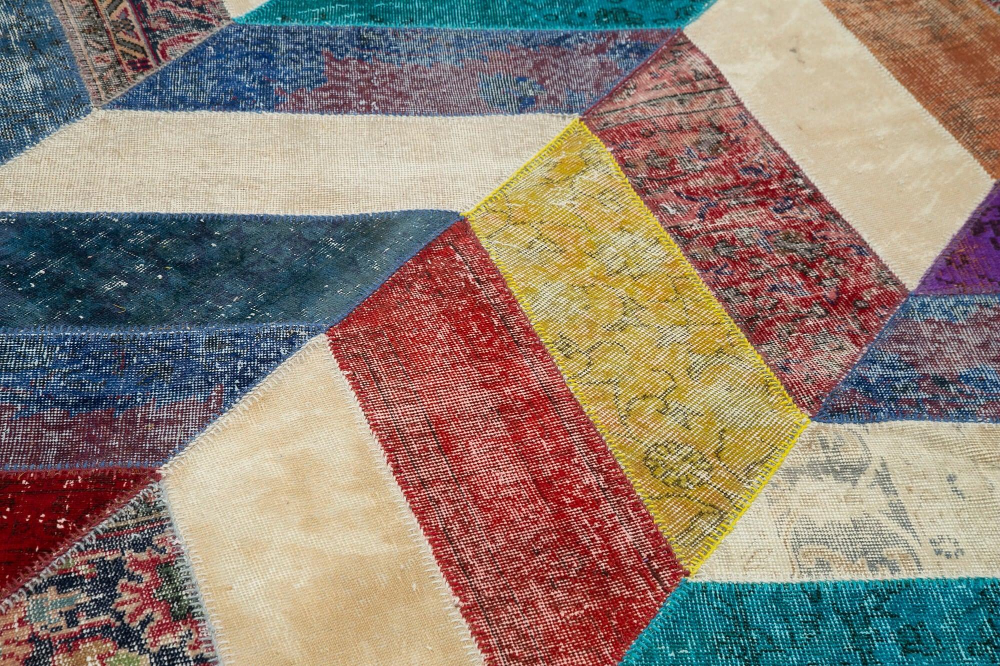 Kırk Yama Gri Patchwork Pamuk Yün El Dokuma Halısı 196x299 Agacan