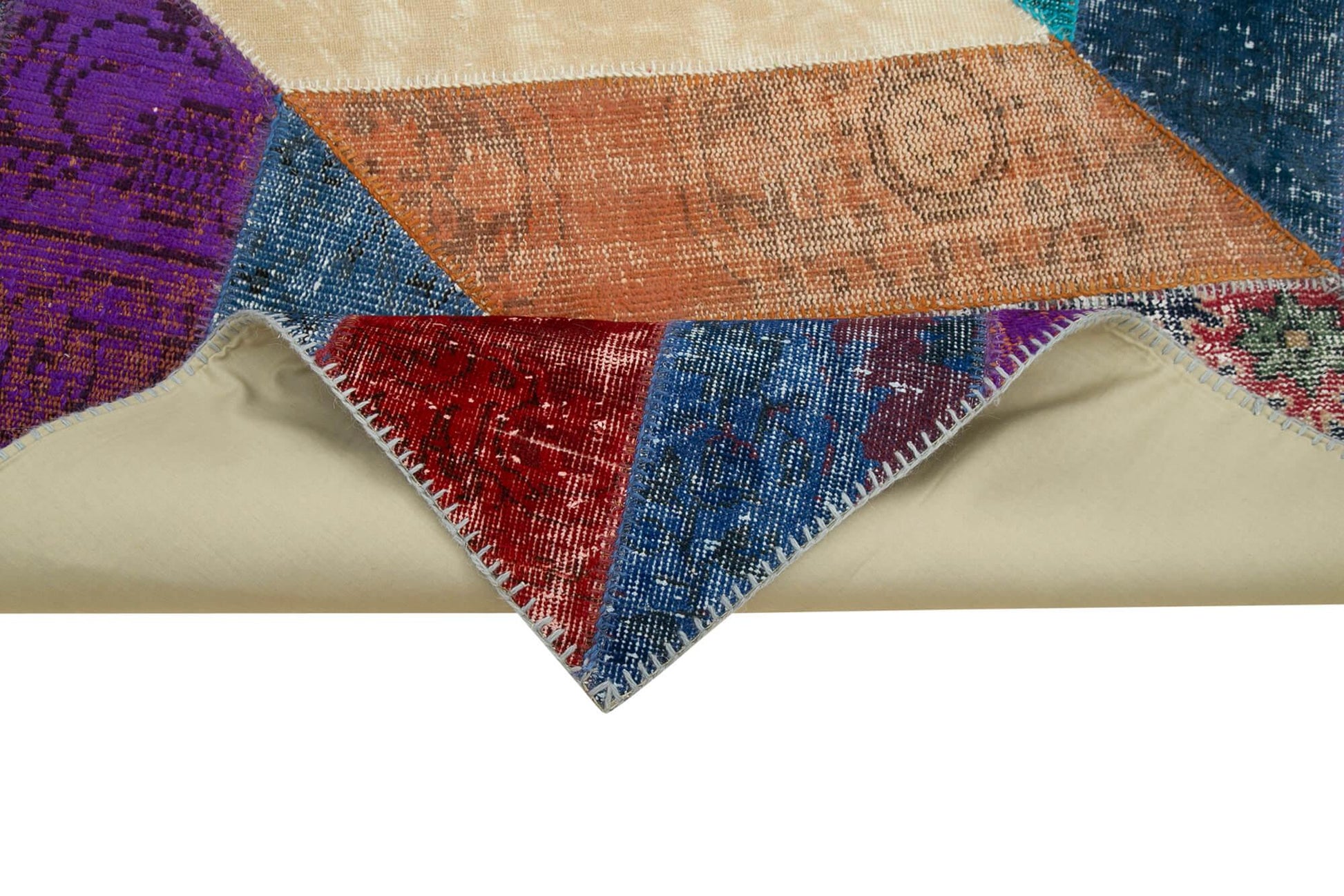 Kırk Yama Gri Patchwork Pamuk Yün El Dokuma Halısı 196x299 Agacan
