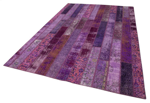Kırk Yama Mor Patchwork Pamuk Yün El Dokuma Halısı 205x306 Agacan