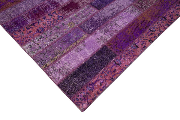 Kırk Yama Mor Patchwork Pamuk Yün El Dokuma Halısı 205x306 Agacan