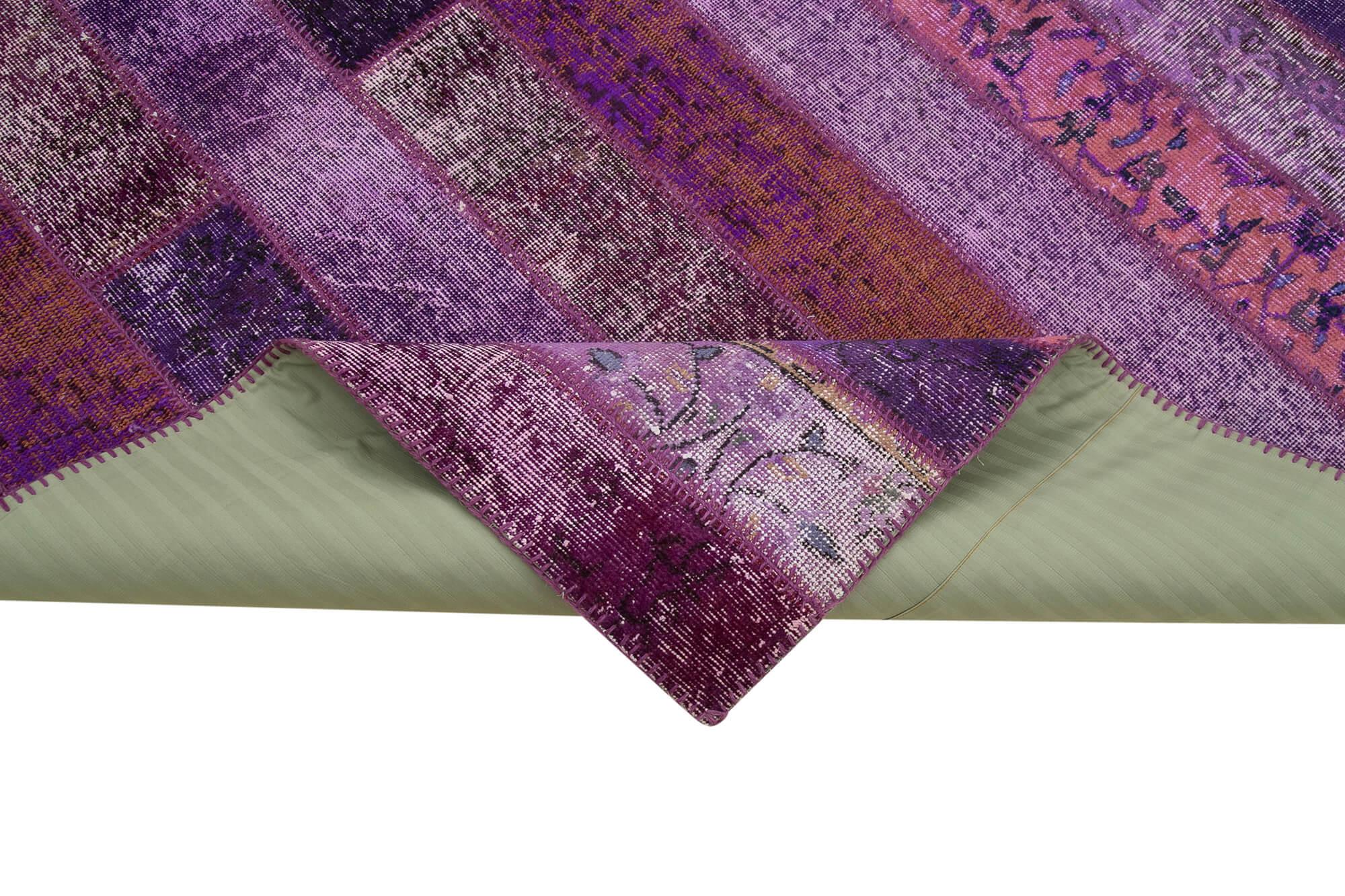 Kırk Yama Mor Patchwork Pamuk Yün El Dokuma Halısı 205x306 Agacan