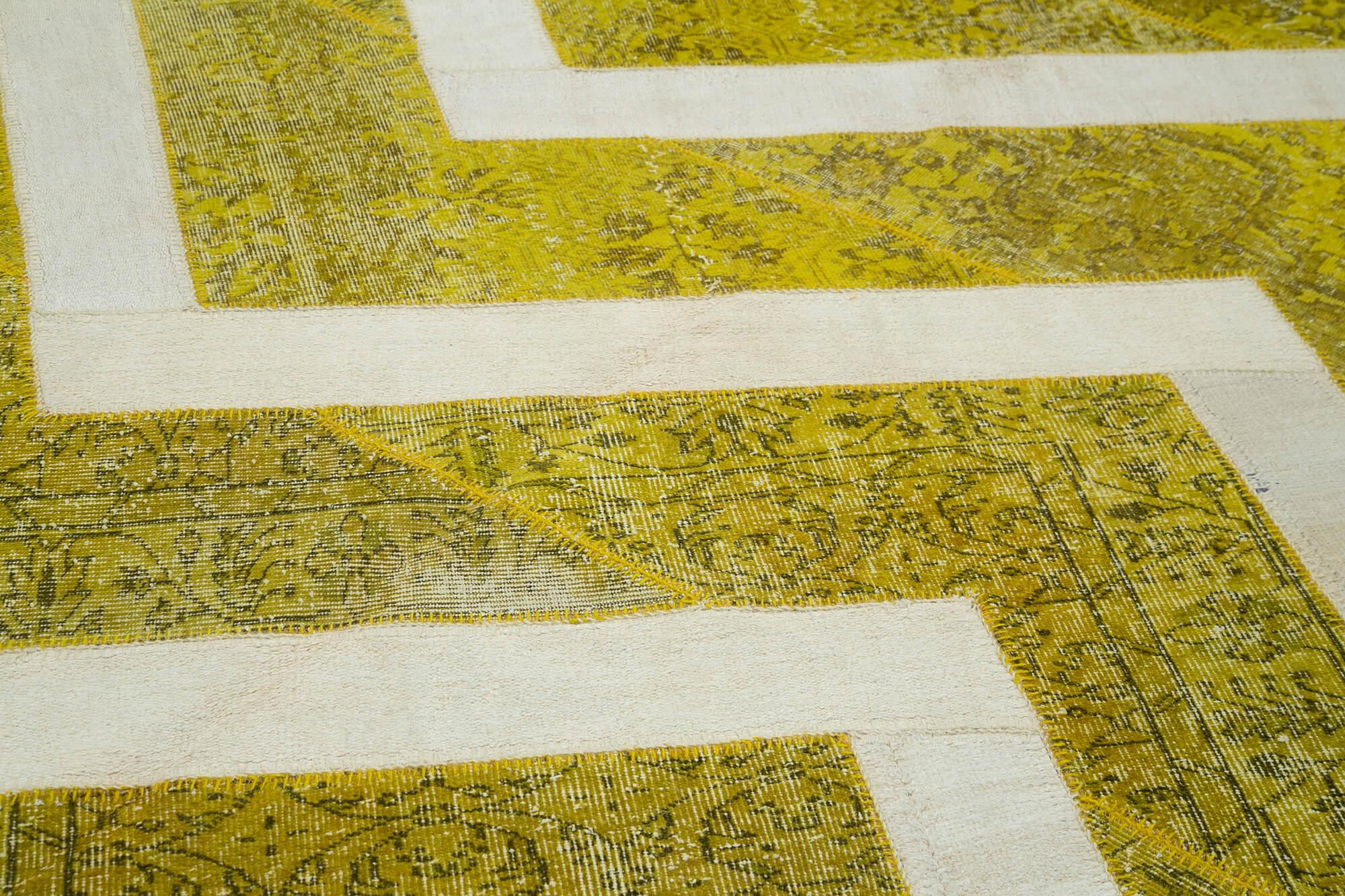 Kırk Yama Sarı Patchwork Pamuk Yün El Dokuma Halısı 204x294 Agacan