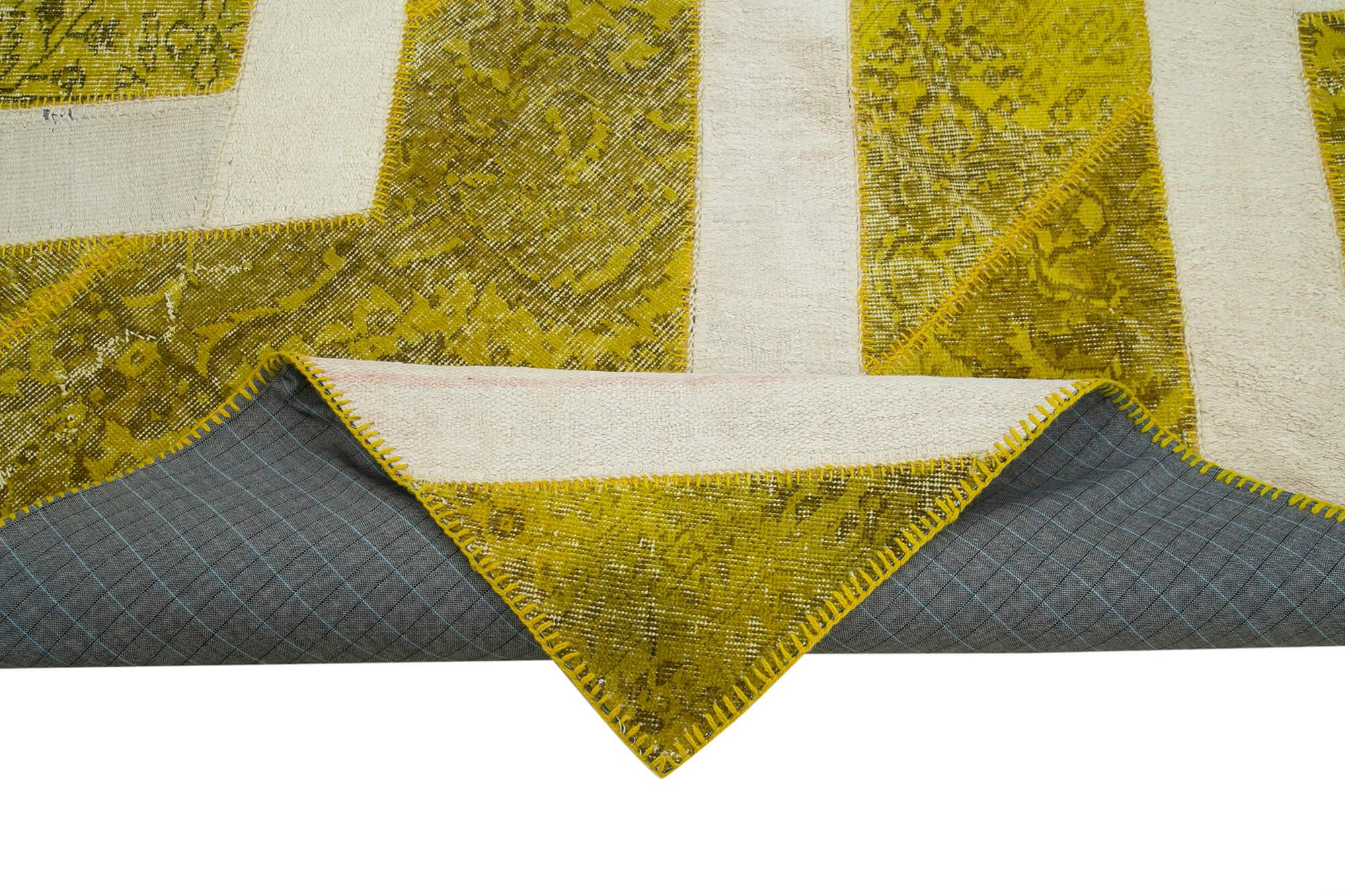 Kırk Yama Sarı Patchwork Pamuk Yün El Dokuma Halısı 204x294 Agacan