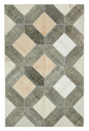 Kırk Yama Gri Patchwork Pamuk Yün El Dokuma Halısı 198x305 Agacan