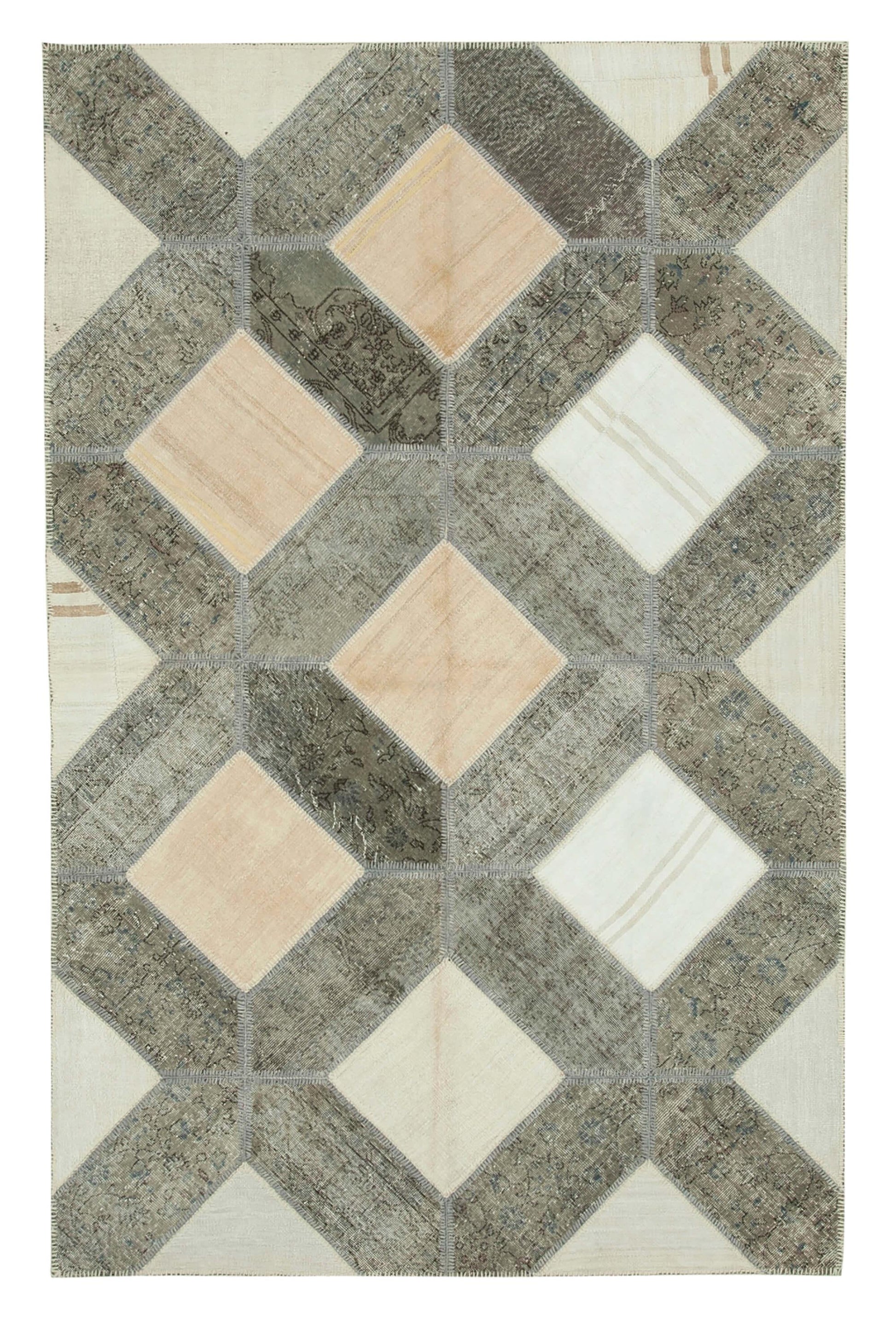 Kırk Yama Gri Patchwork Pamuk Yün El Dokuma Halısı 198x305 Agacan