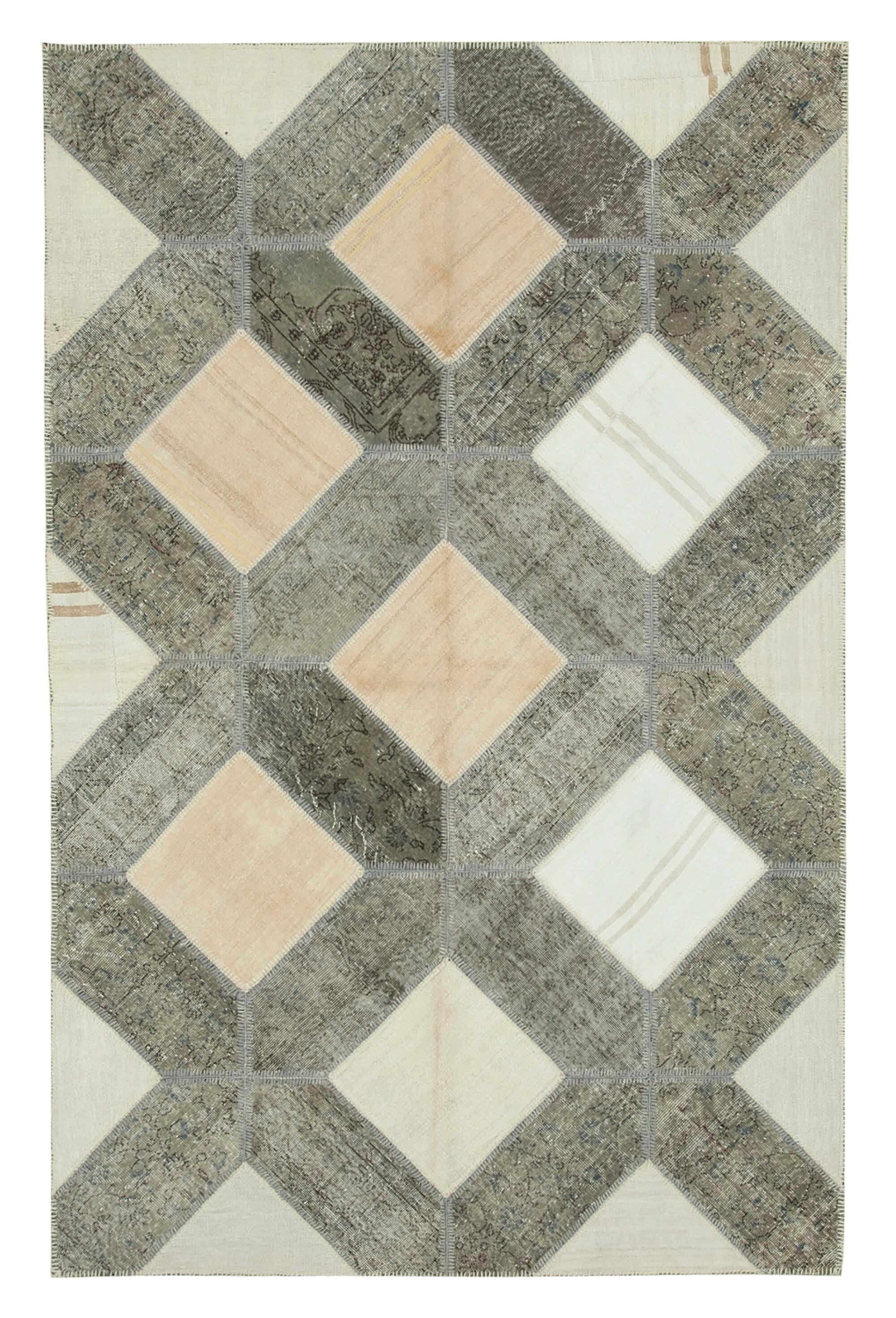 Kırk Yama Gri Patchwork Pamuk Yün El Dokuma Halısı 198x305 Agacan