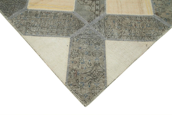 Kırk Yama Gri Patchwork Pamuk Yün El Dokuma Halısı 198x305 Agacan