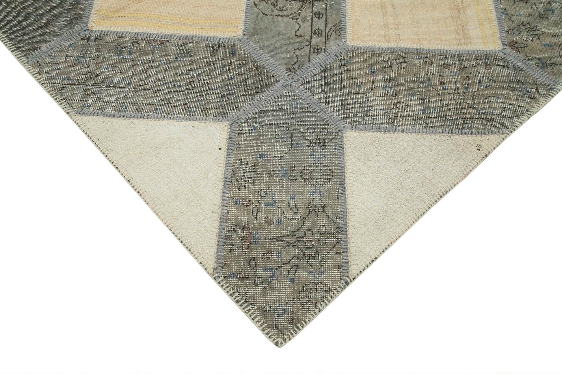 Kırk Yama Gri Patchwork Pamuk Yün El Dokuma Halısı 198x305 Agacan