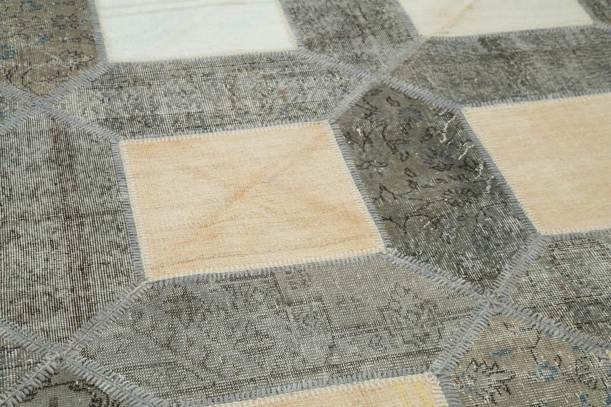 Kırk Yama Gri Patchwork Pamuk Yün El Dokuma Halısı 198x305 Agacan