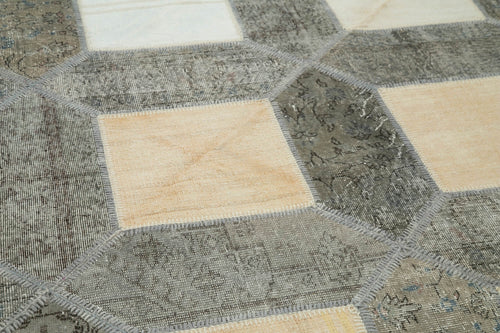 Kırk Yama Gri Patchwork Pamuk Yün El Dokuma Halısı 198x305 Agacan