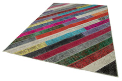 Kırk Yama Gri Patchwork Pamuk Yün El Dokuma Halısı 205x296 Agacan