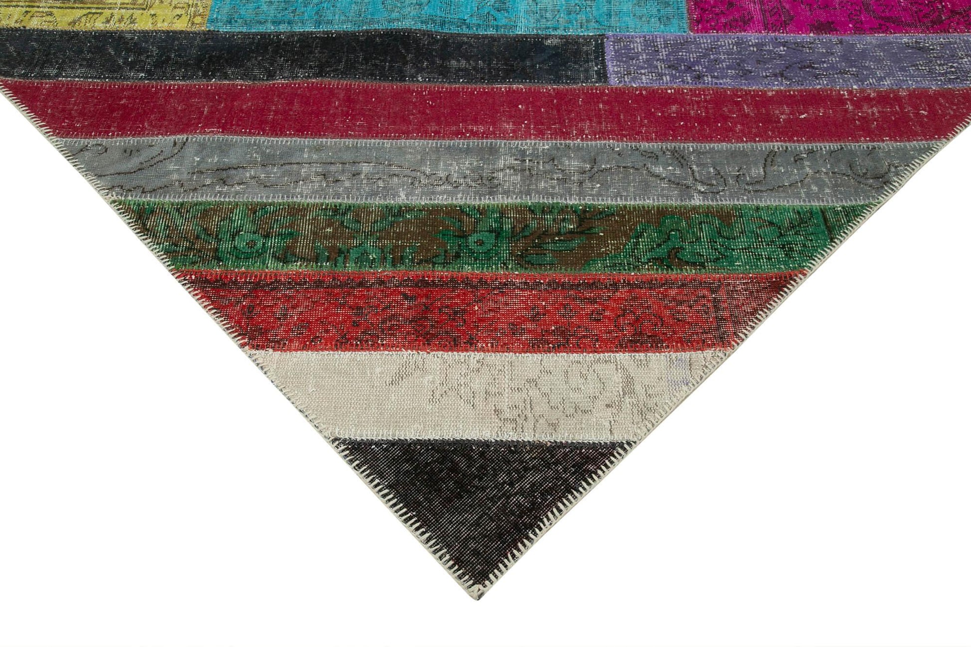Kırk Yama Gri Patchwork Pamuk Yün El Dokuma Halısı 205x296 Agacan