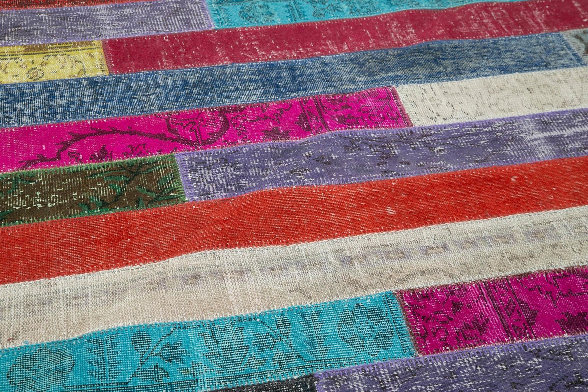 Kırk Yama Gri Patchwork Pamuk Yün El Dokuma Halısı 205x296 Agacan