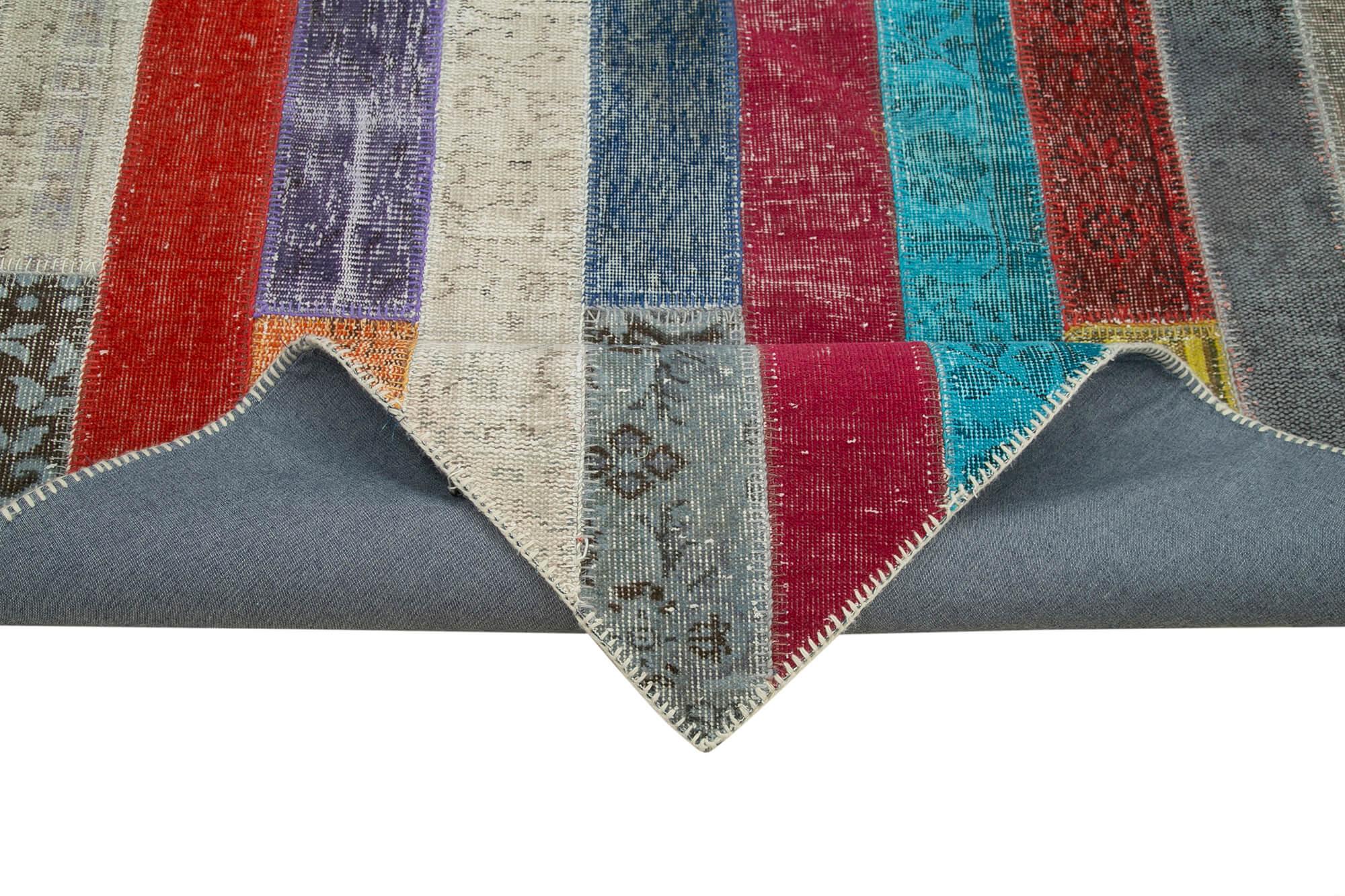 Kırk Yama Gri Patchwork Pamuk Yün El Dokuma Halısı 205x296 Agacan