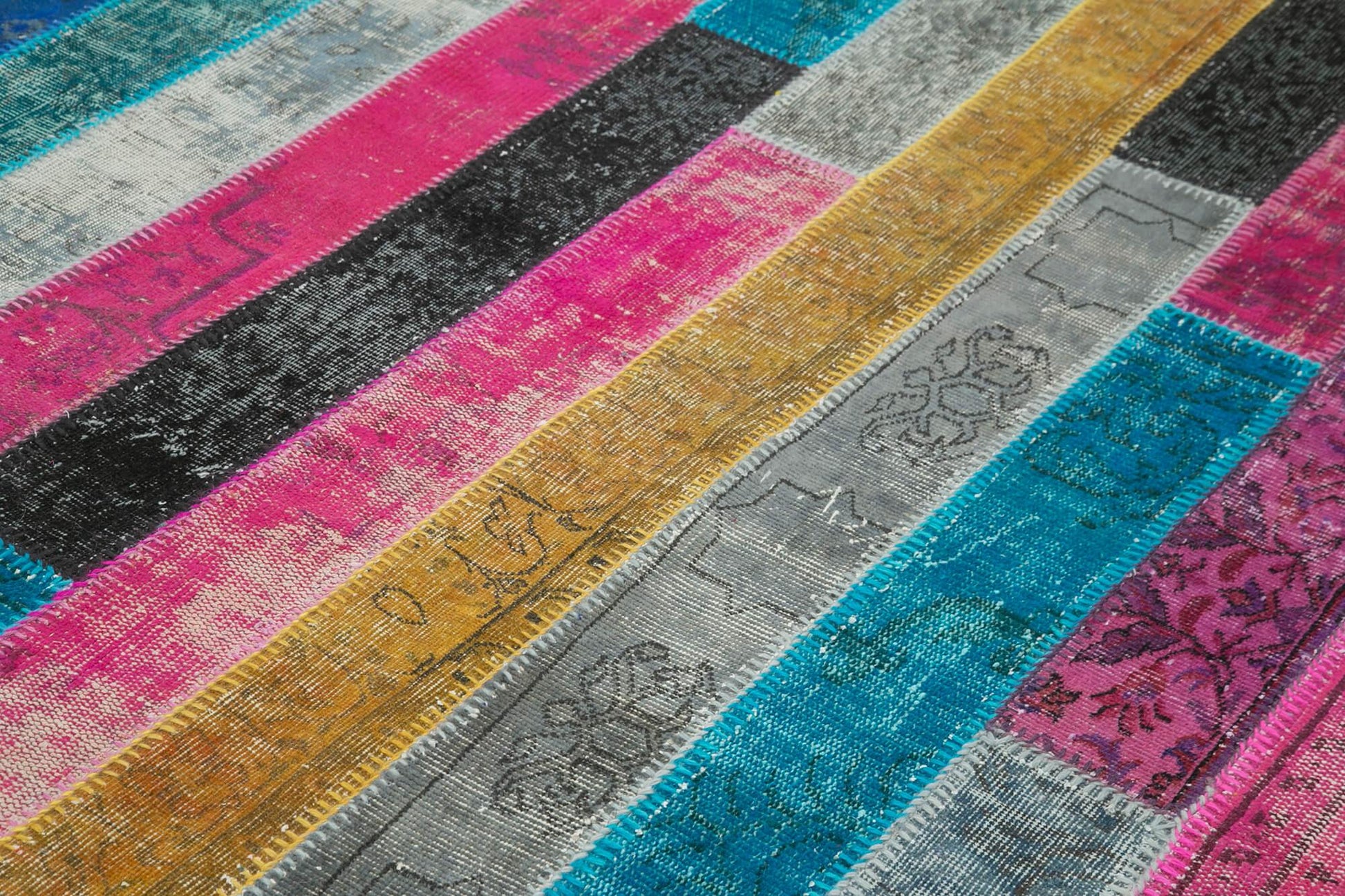 Kırk Yama Gri Patchwork Pamuk Yün El Dokuma Halısı 200x300 Agacan