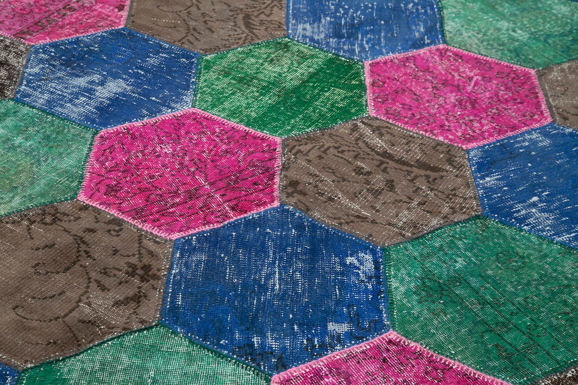 Kırk Yama Gri Patchwork Pamuk Yün El Dokuma Halısı 200x308 Agacan