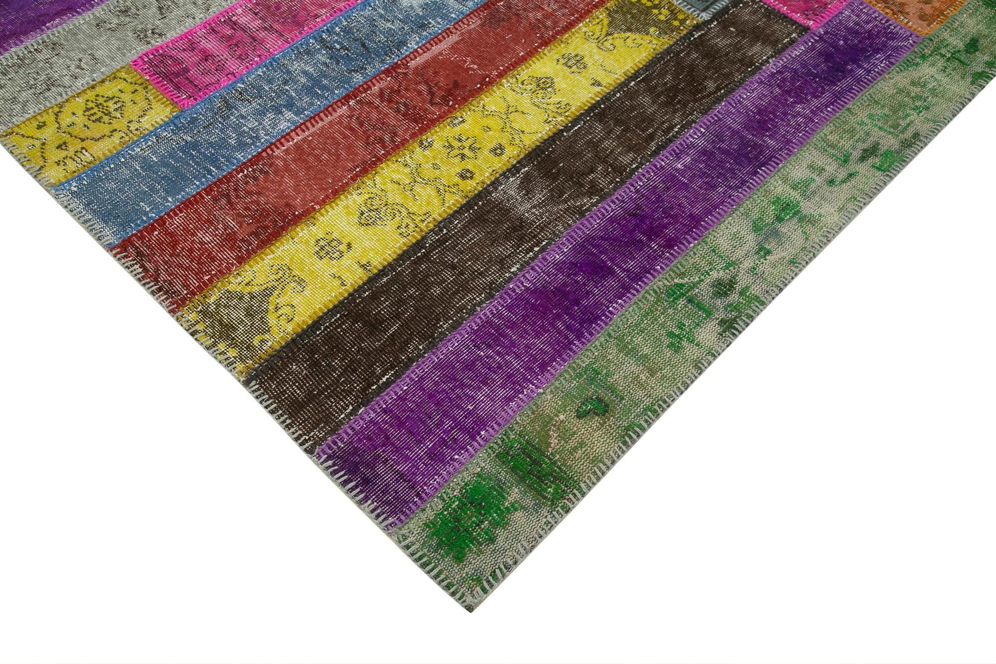Kırk Yama Gri Patchwork Pamuk Yün El Dokuma Halısı 205x302 Agacan