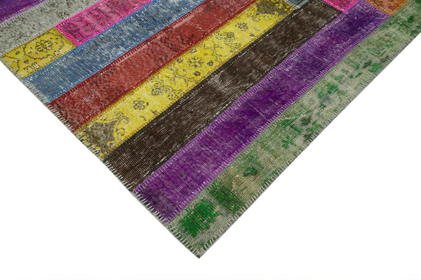 Kırk Yama Gri Patchwork Pamuk Yün El Dokuma Halısı 205x302 Agacan
