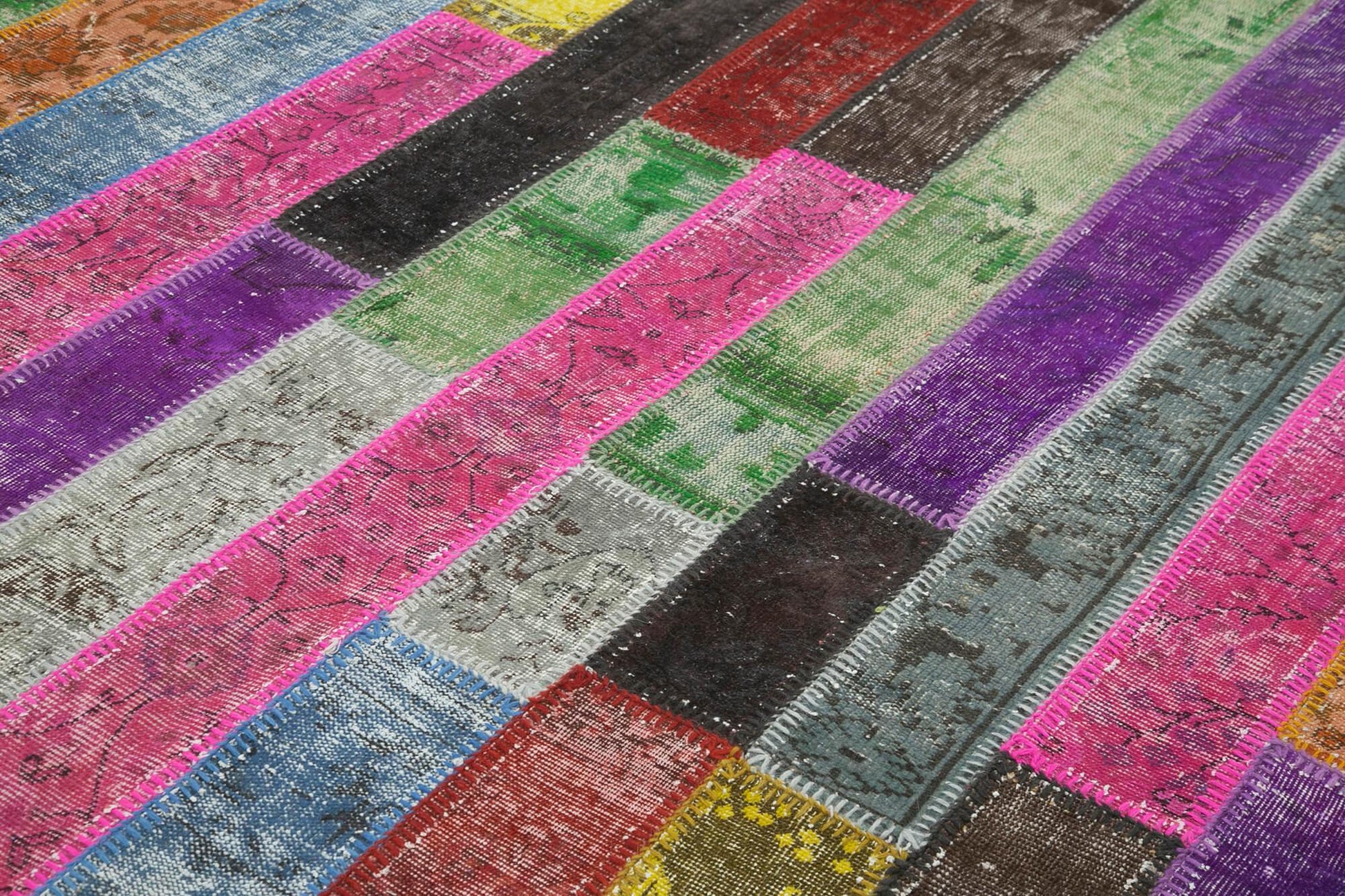 Kırk Yama Gri Patchwork Pamuk Yün El Dokuma Halısı 205x302 Agacan