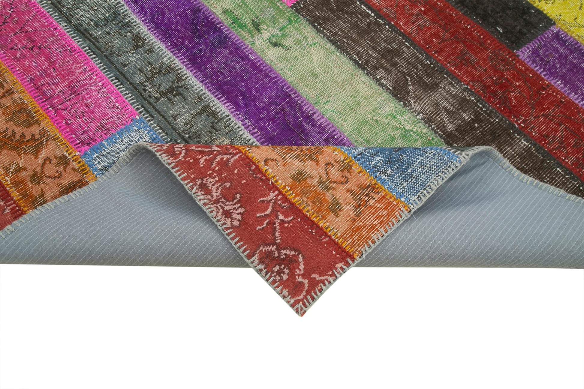 Kırk Yama Gri Patchwork Pamuk Yün El Dokuma Halısı 205x302 Agacan