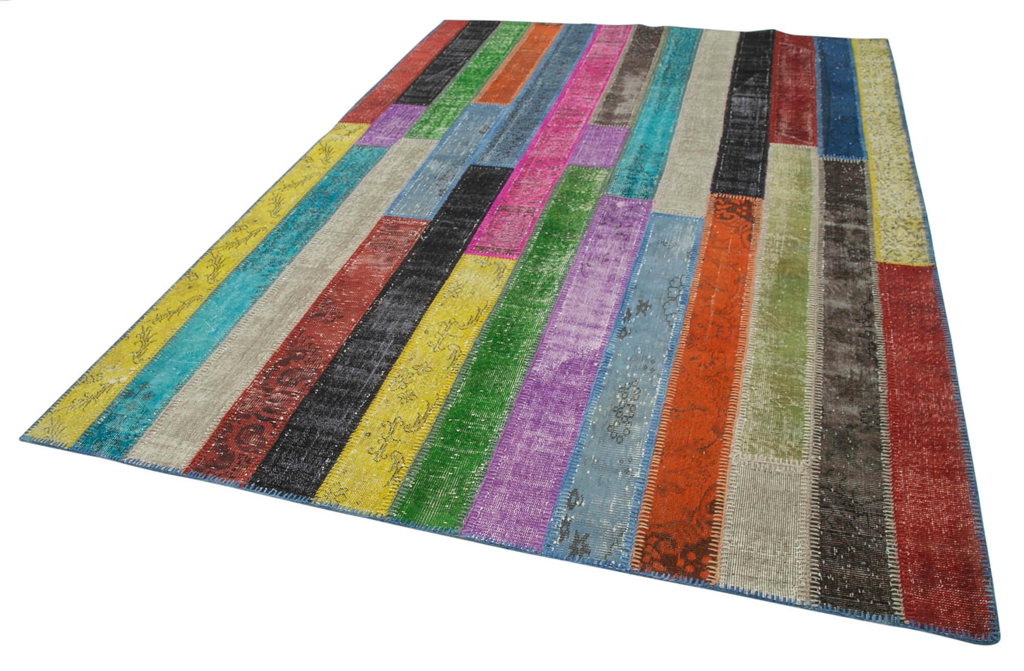 Kırk Yama Gri Patchwork Pamuk Yün El Dokuma Halısı 208x302 Agacan