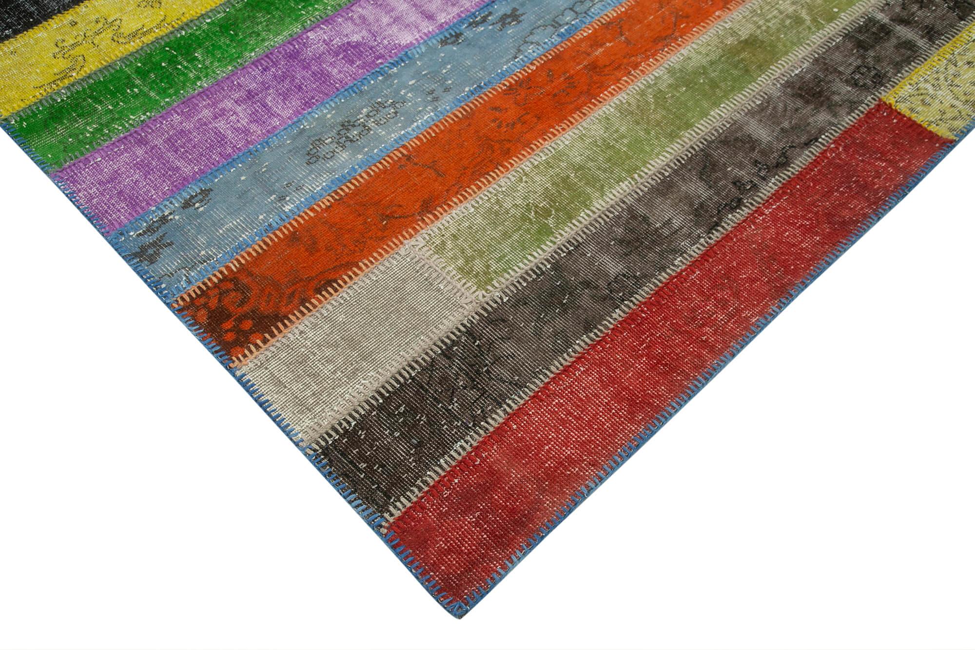 Kırk Yama Gri Patchwork Pamuk Yün El Dokuma Halısı 208x302 Agacan