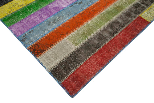 Kırk Yama Gri Patchwork Pamuk Yün El Dokuma Halısı 208x302 Agacan