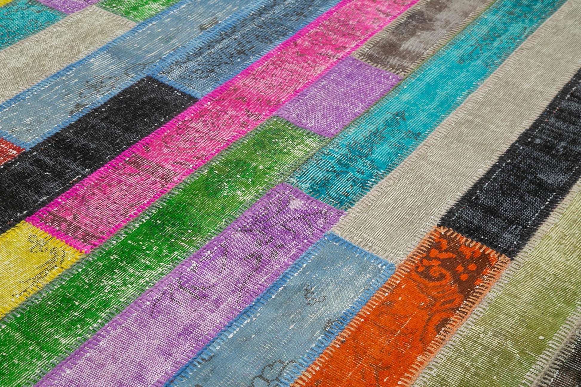 Kırk Yama Gri Patchwork Pamuk Yün El Dokuma Halısı 208x302 Agacan