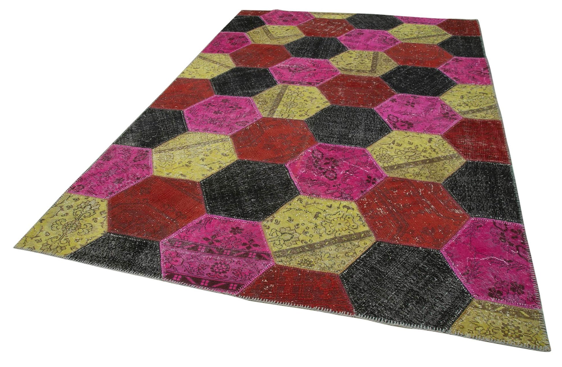 Kırk Yama Gri Patchwork Pamuk Yün El Dokuma Halısı 199x306 Agacan