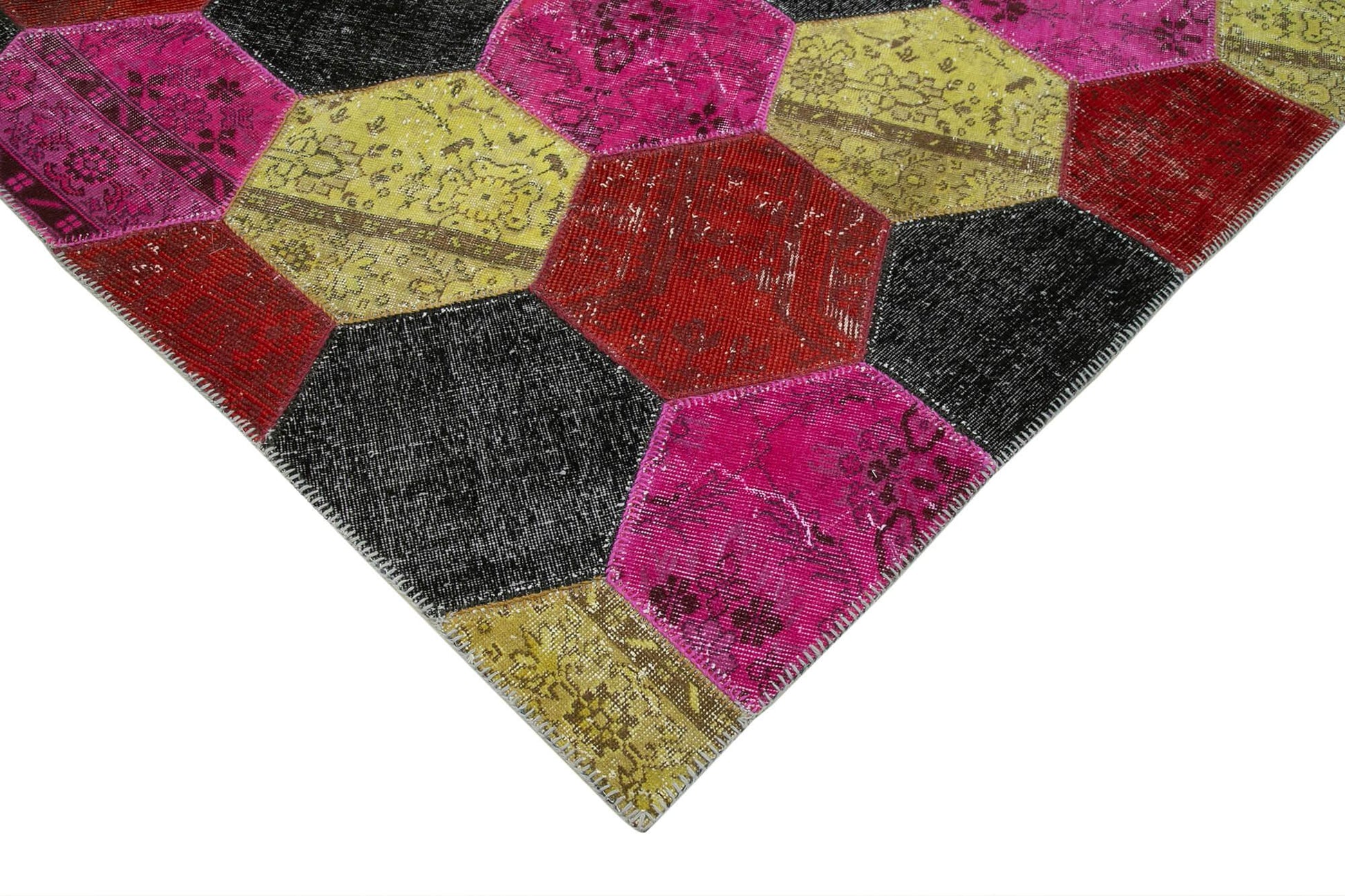 Kırk Yama Gri Patchwork Pamuk Yün El Dokuma Halısı 199x306 Agacan