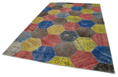 Kırk Yama Gri Patchwork Pamuk Yün El Dokuma Halısı 202x309 Agacan