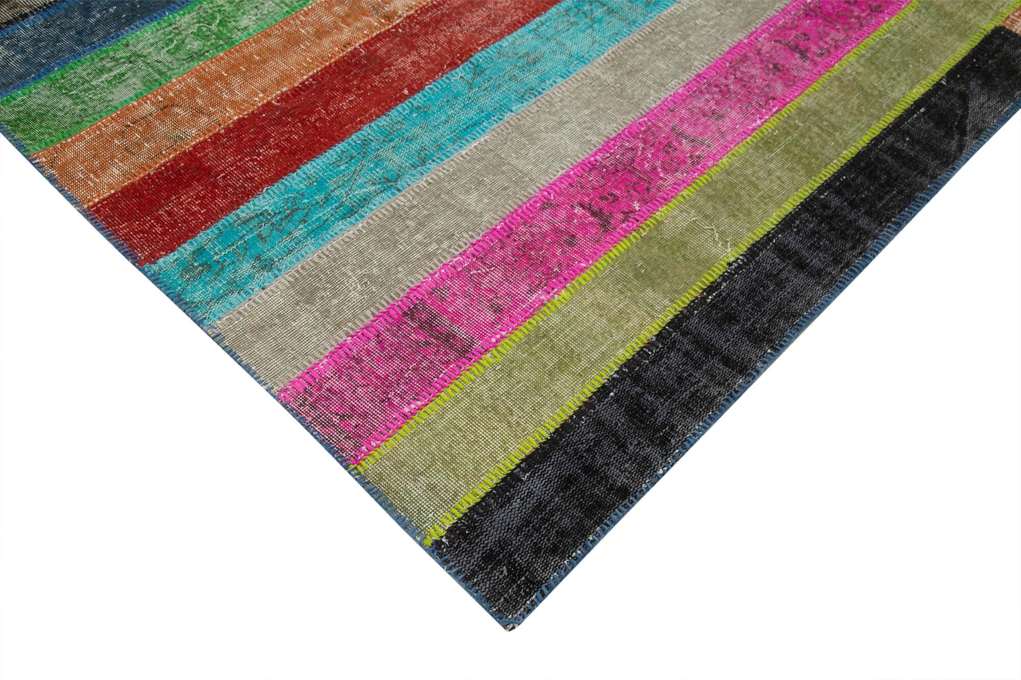Kırk Yama Gri Patchwork Pamuk Yün El Dokuma Halısı 207x303 Agacan