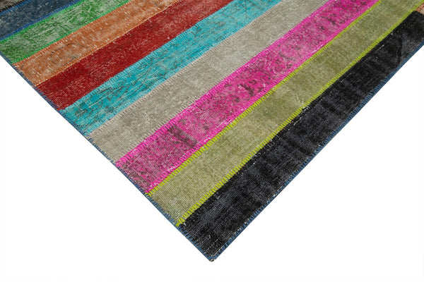 Kırk Yama Gri Patchwork Pamuk Yün El Dokuma Halısı 207x303 Agacan