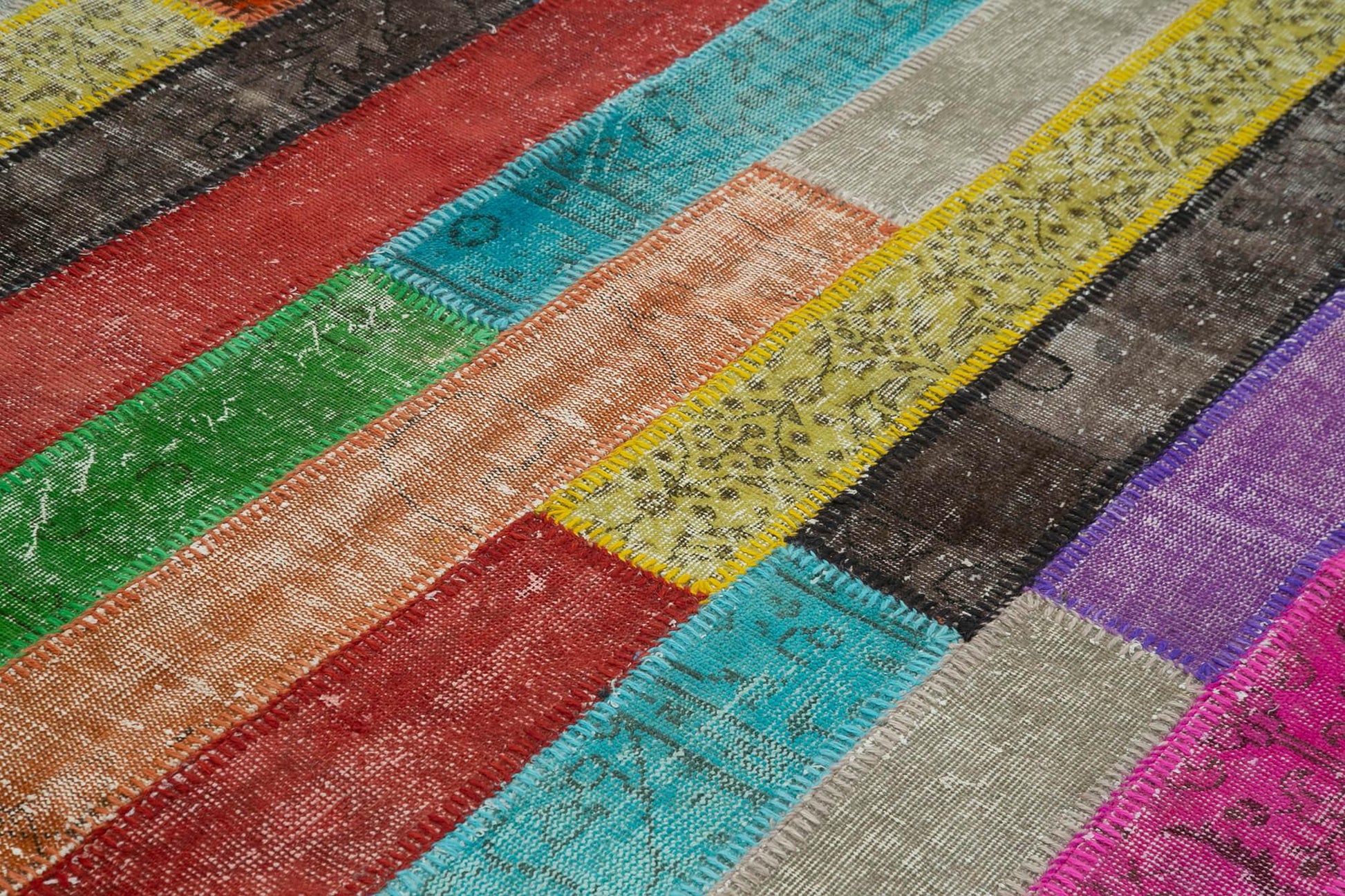 Kırk Yama Gri Patchwork Pamuk Yün El Dokuma Halısı 207x303 Agacan