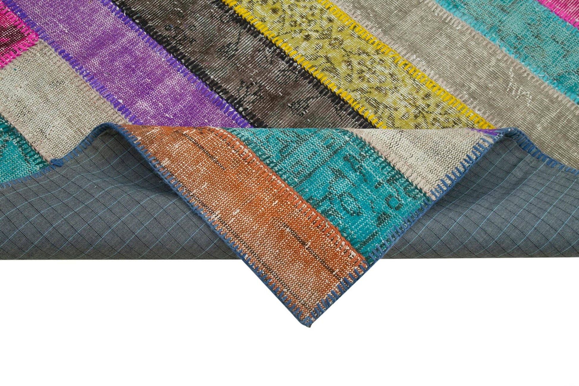 Kırk Yama Gri Patchwork Pamuk Yün El Dokuma Halısı 207x303 Agacan